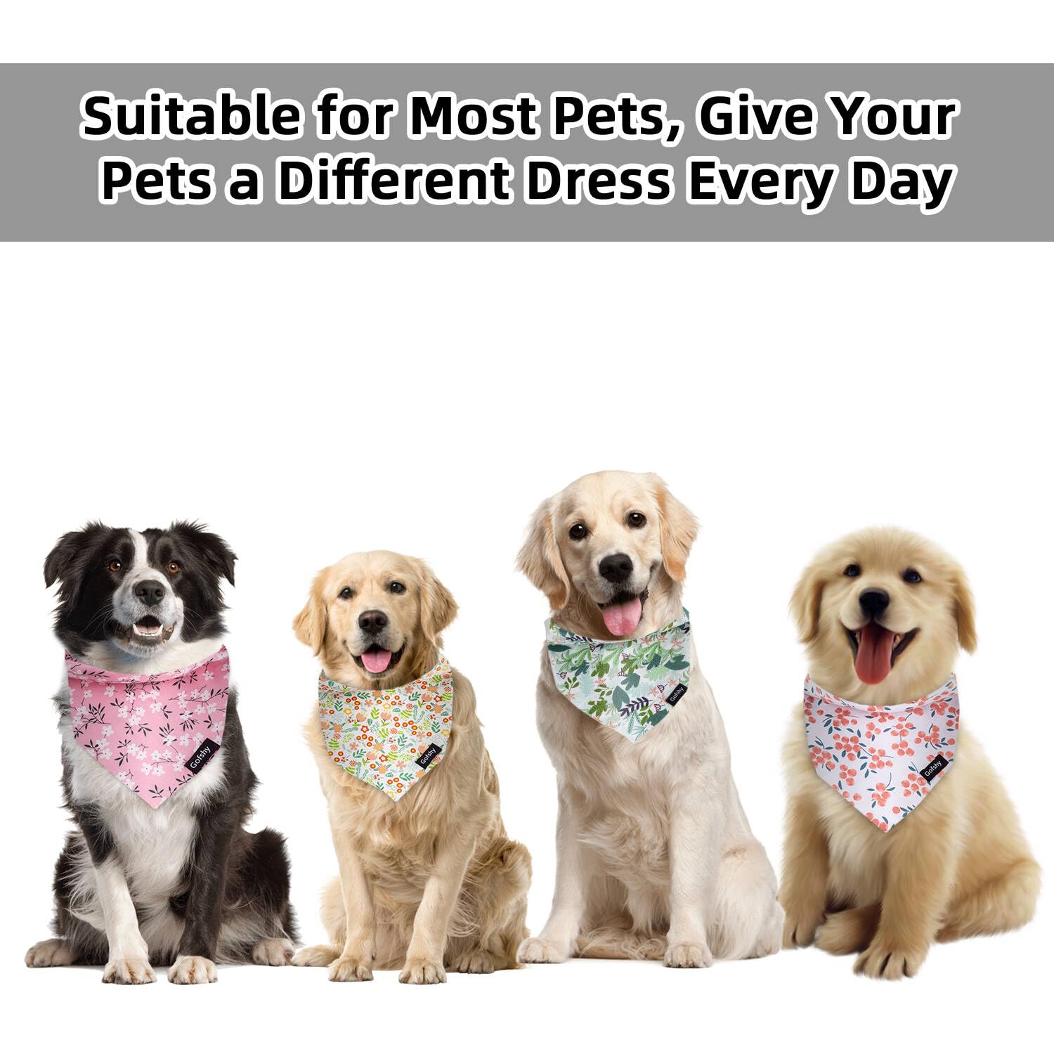 Gofshy bandanas motif fleurs roses sur fond clair, allure féminine pour chienne.