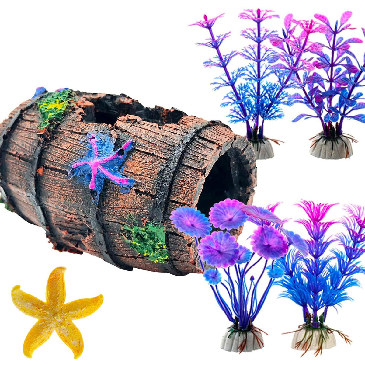 GOFYLIN Baril épave décor aquarium offrant des cavités pour nager et se cacher