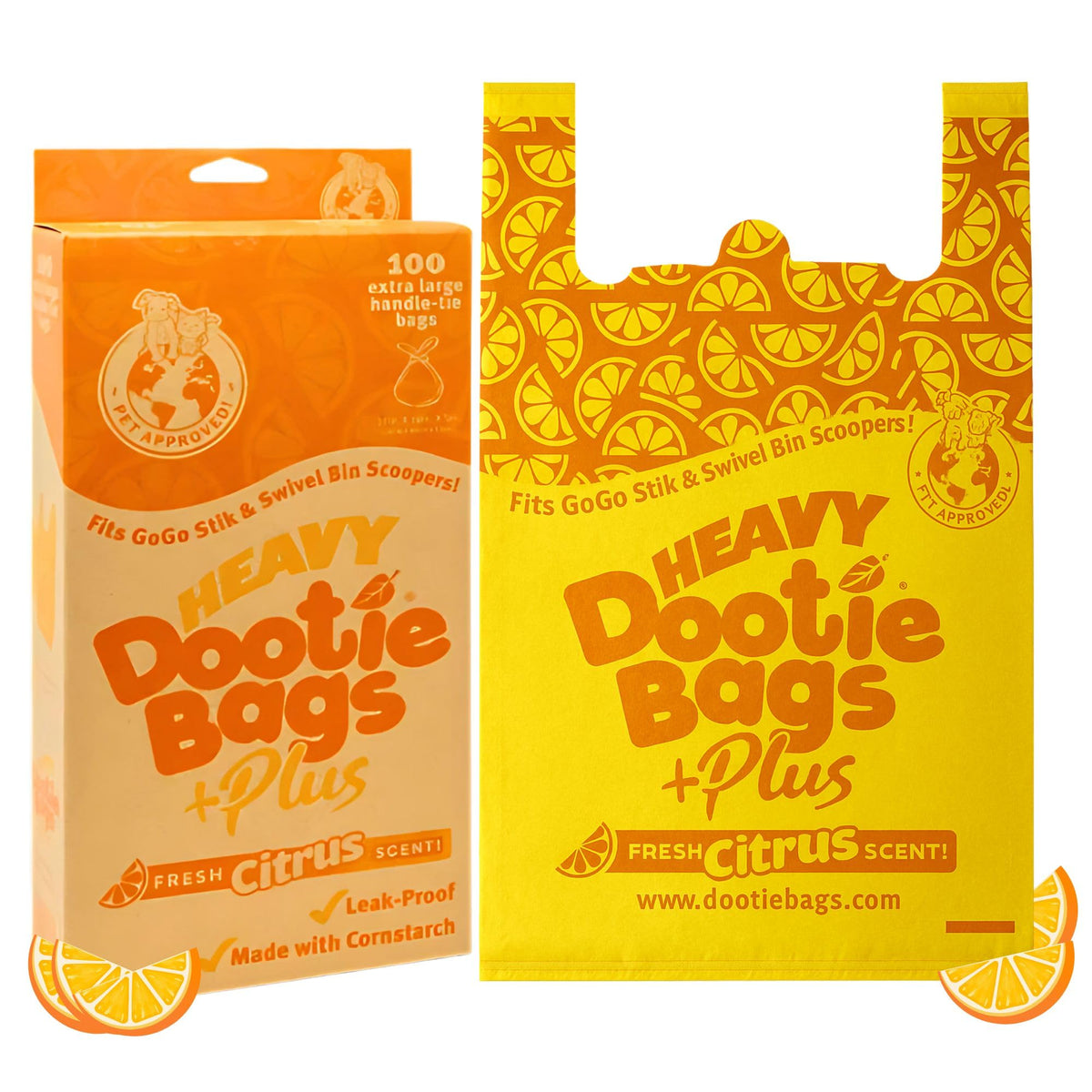 Sacs lourds GoGo Stik 18 pouces au zeste de citron, hygiéniques et faciles à nouer.