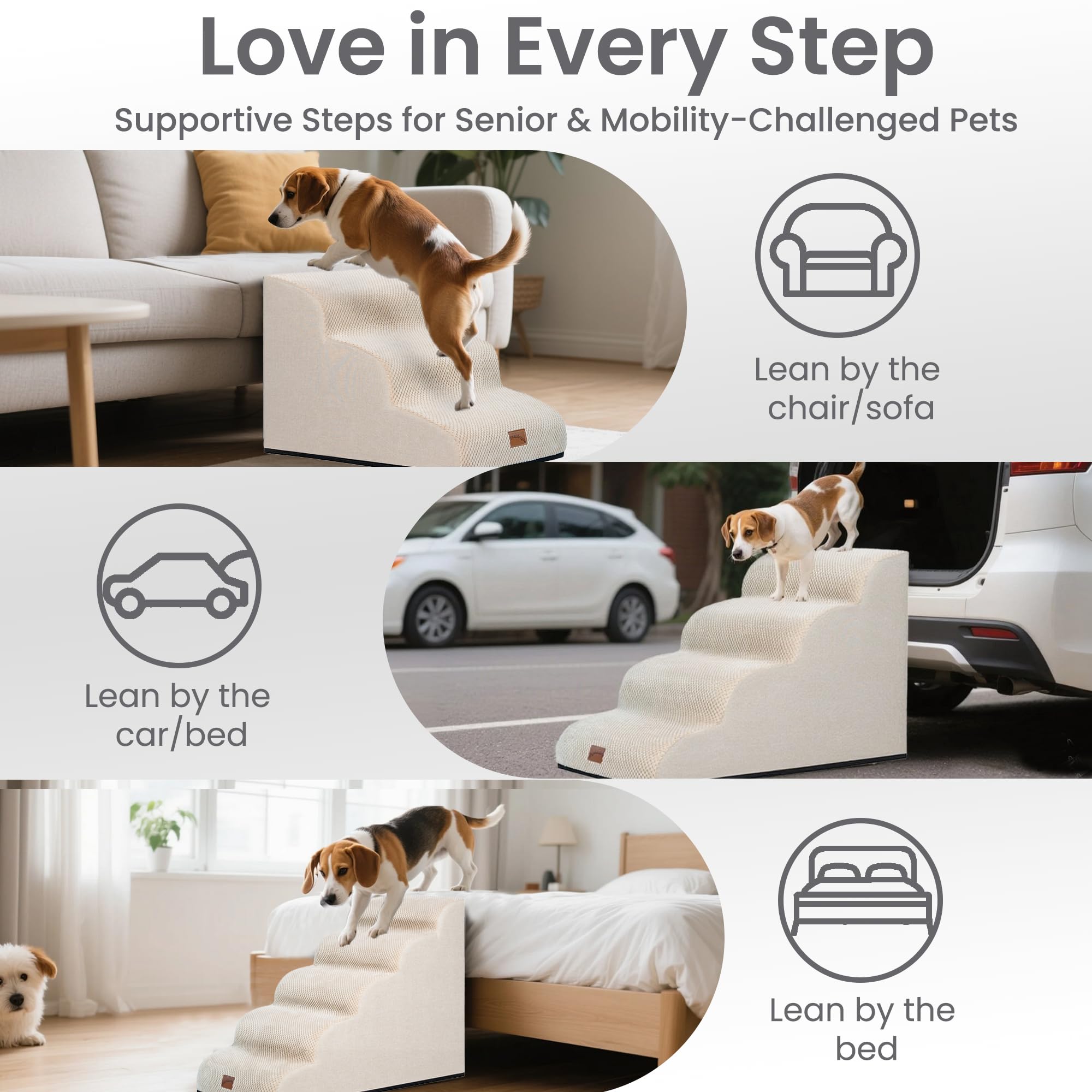 GoGoBunny escalier chien beige: couleur neutre qui s intègre au décor.