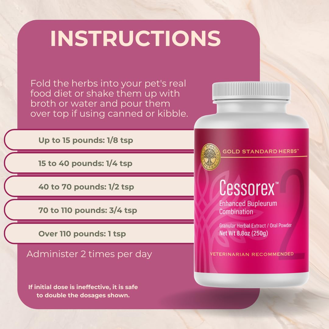 Gold Standard Herbs Cessorex – poudre prête à être mélangée à la nourriture quotidienne.