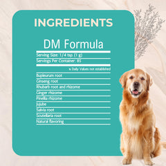 Le dosage Gold Standard Herbs DM Formula guide selon le poids du chien et facilite l’administration.