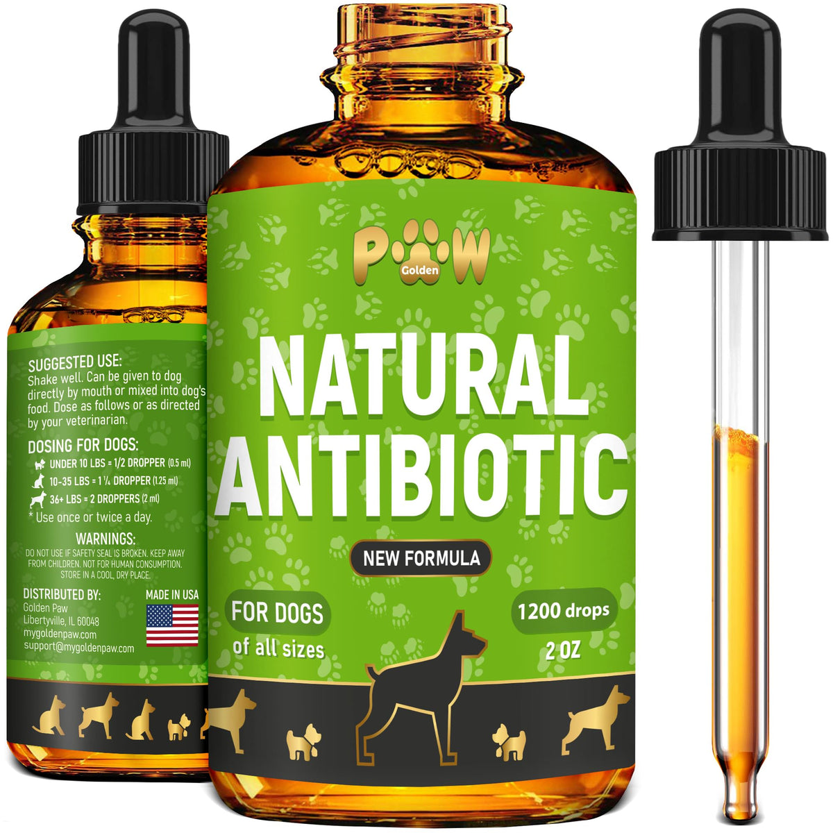Golden Paw bouteille avec pipette, administration facile pour chiens