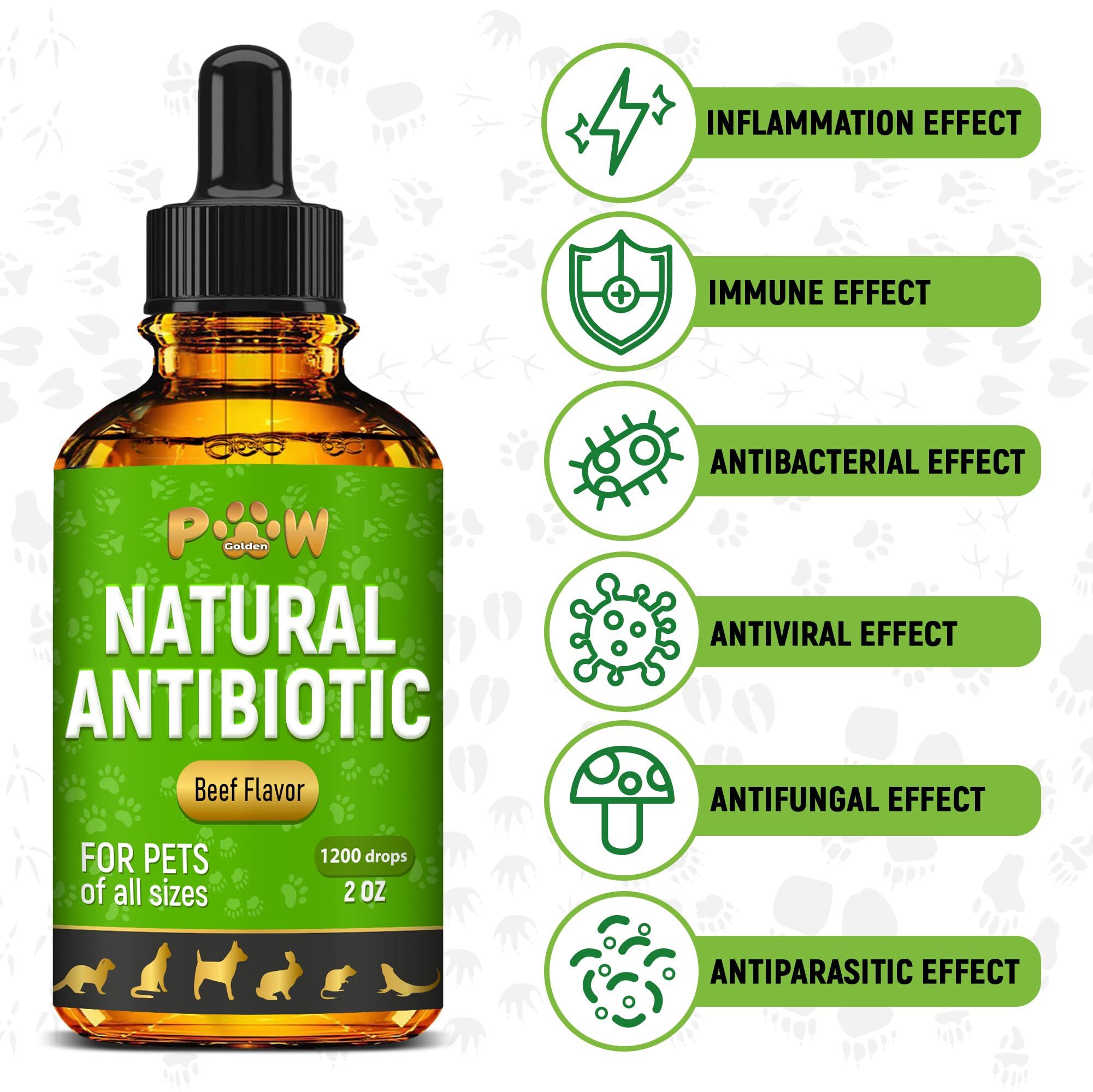 Golden Paw antibiotiques chats — flacon pratique et dosage simplifié.