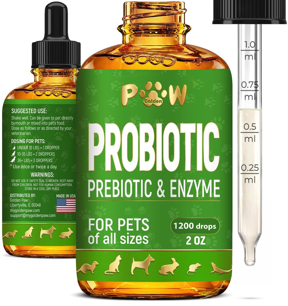 Golden Paw probiotiques liquides, bouteille prête à l’emploi pour chiens et chats.
