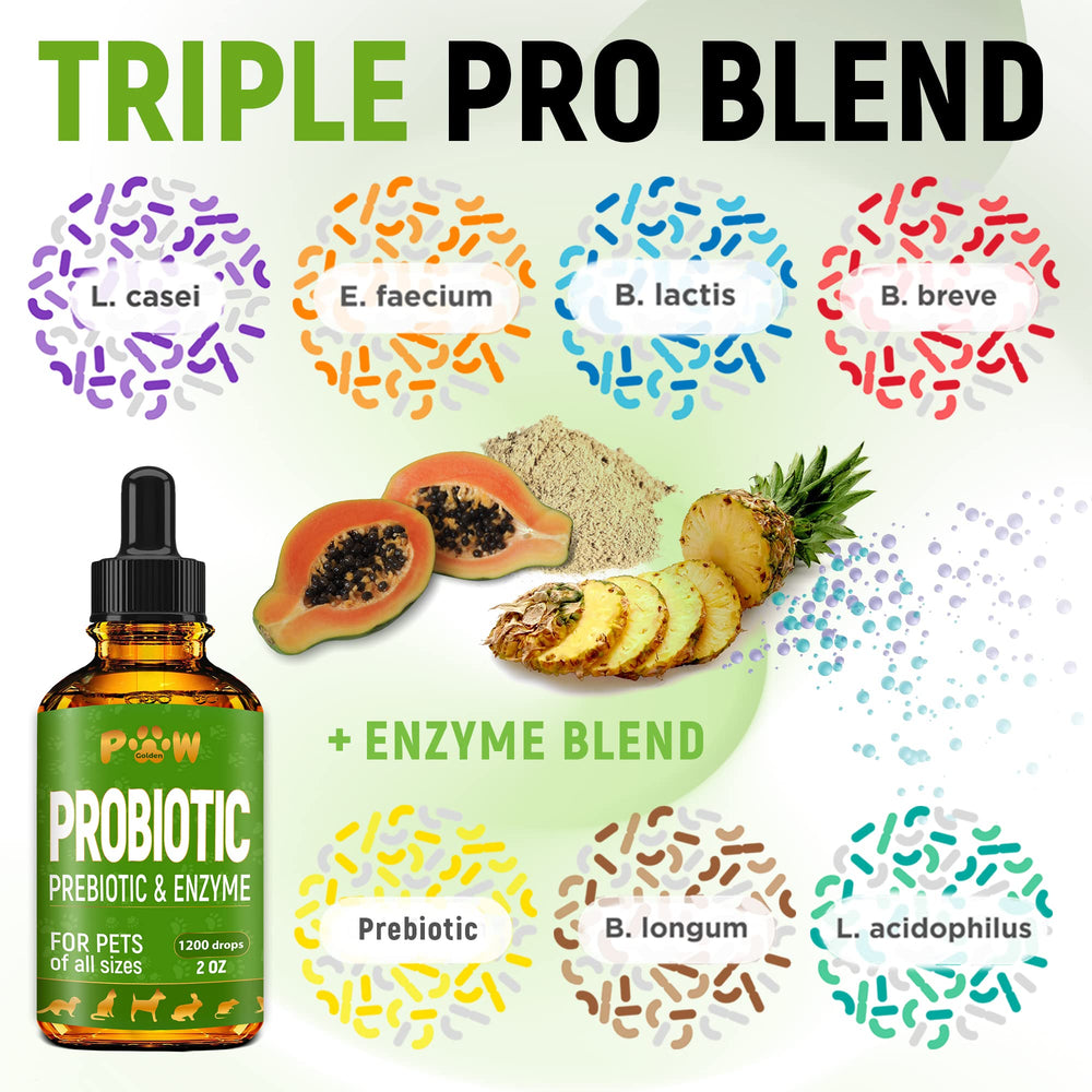 Golden Paw probiotiques liquides, soin peau et poil des chiens et chats.