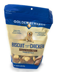 Golden Rewards biscuits poulet beurre cacahuète pour chien, riche en protéines et sans conservateurs.