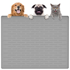 Goldleaf tapis alimentation animaux XXL, vue d'ensemble gris-blanc, protège le sol lors des repas.