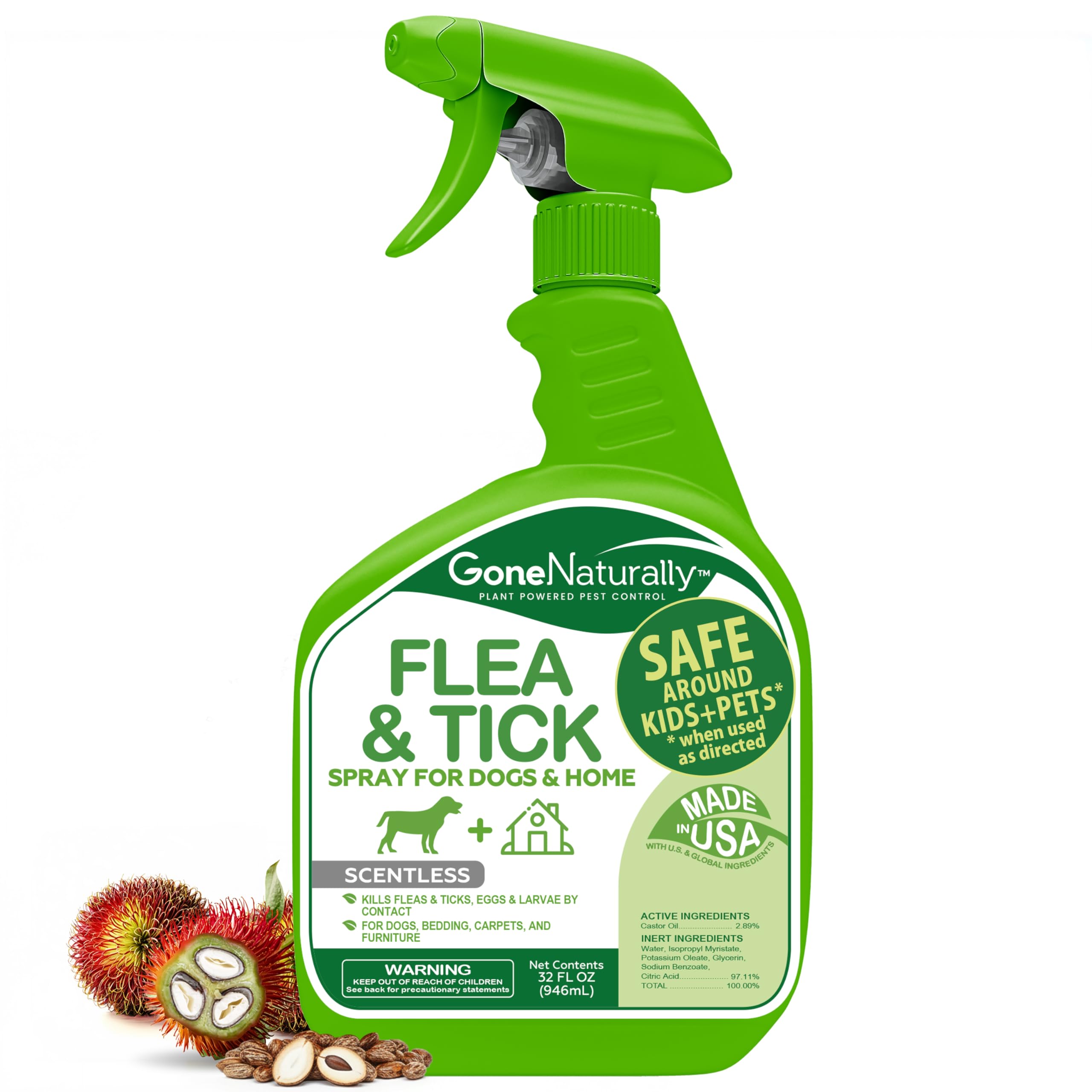 GoneNaturally spray anti-puces tiques sur le pelage du chien pour une protection ciblée.