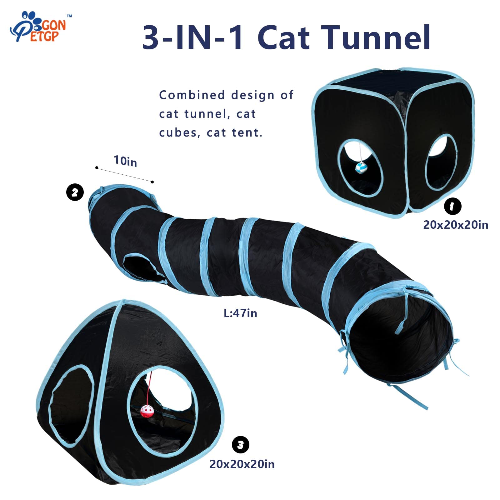GONPETGP tunnel démontable et modulable: facilite les jeux et l'agilité des animaux.
