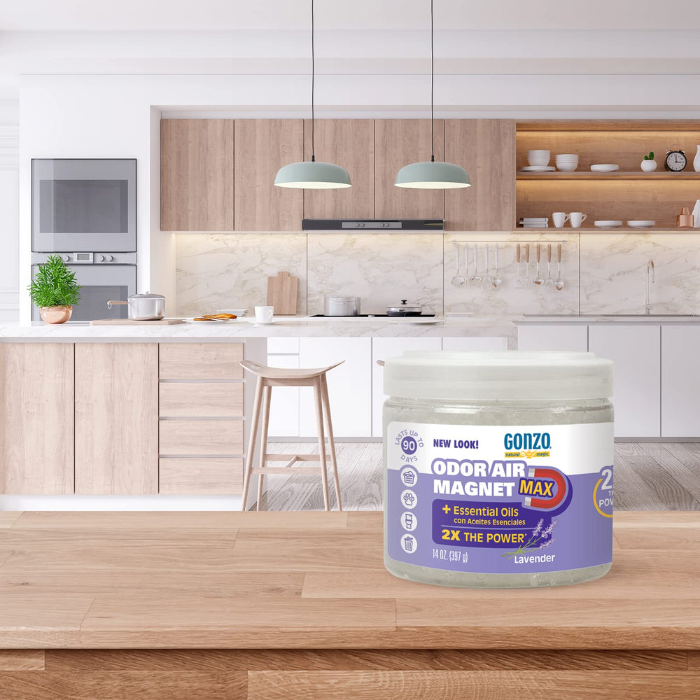 Gonzo Odor Air Magnet Max, pack de deux bouteilles, solution pratique et économique.