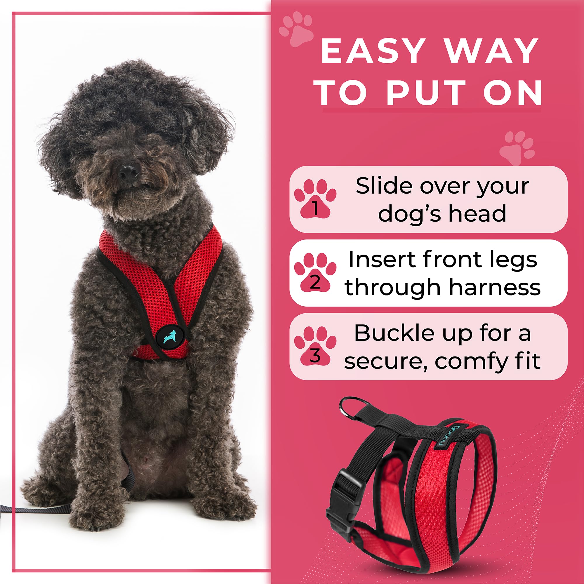 Gooby Comfort X harnais en action, chien heureux lors d'une promenade.