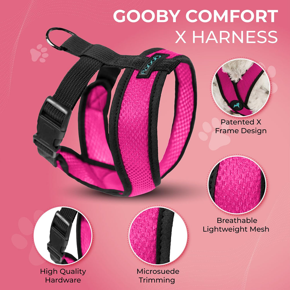 Gooby Comfort X Harnais Rose Flamingo – vue dos avec anneau arrière sécurisé.