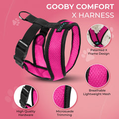 Gooby Comfort X Harnais Flamingo Rose - gros-plan sur le réseau tissé léger.