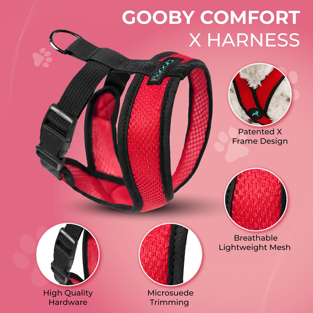Harnais Gooby Comfort X en mesh léger rouge, taille petit, respirant.