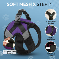Fermeture Velcro ajustable sur le thorax du harnais Gooby Step-In violet XS.