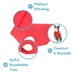 Gooby gilet chien microfibre stretch bleu, vue latérale, design pull-over pratique.