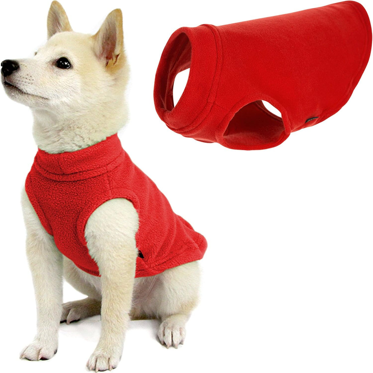 Gooby gilet polaire extensible rouge moyen, idéal pour garder votre chien au chaud lors des promenades.