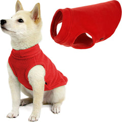 Gooby gilet polaire extensible rouge moyen, idéal pour garder votre chien au chaud lors des promenades.