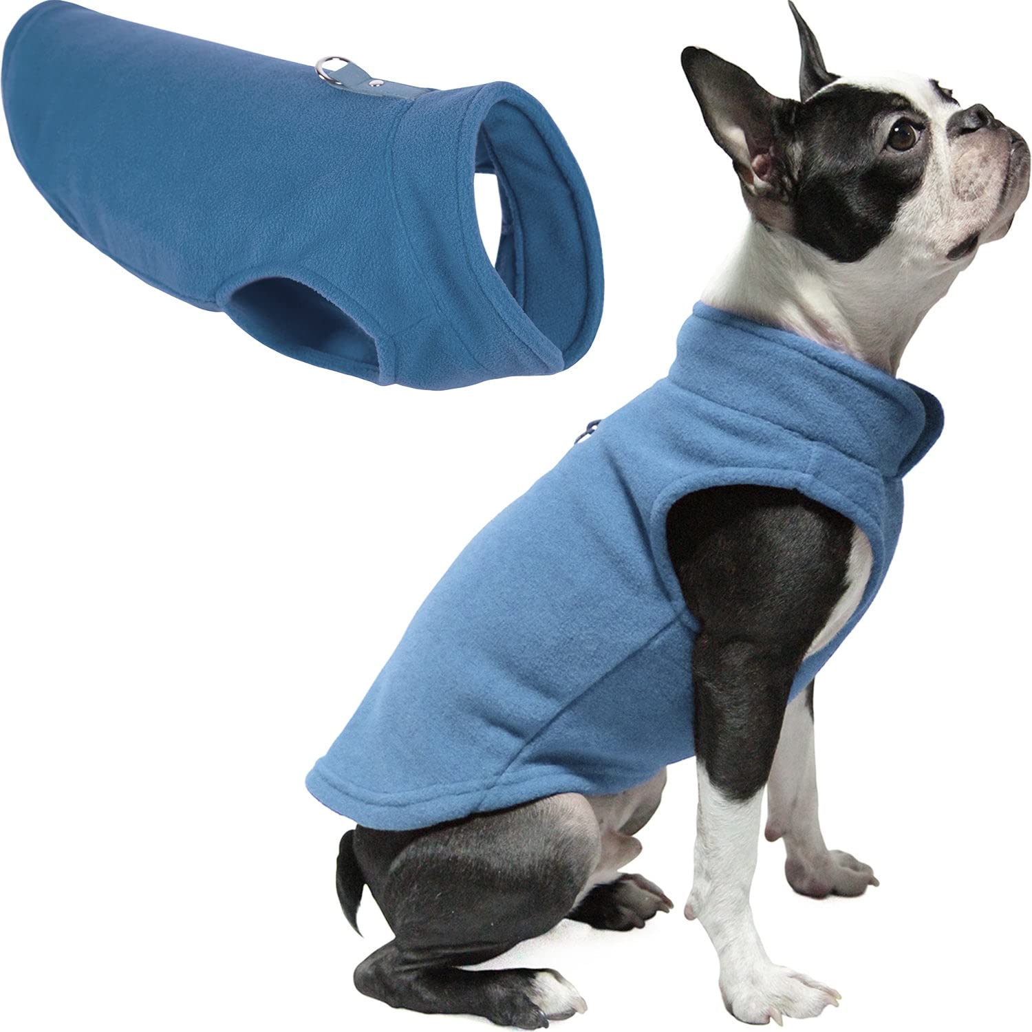 Gooby gilet polaire petit chien bleu vue avant réchauffe et protège du froid