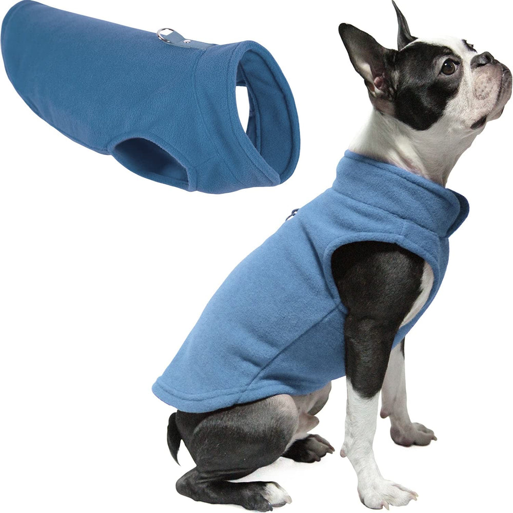 Gooby gilet polaire petit chien bleu vue avant réchauffe et protège du froid