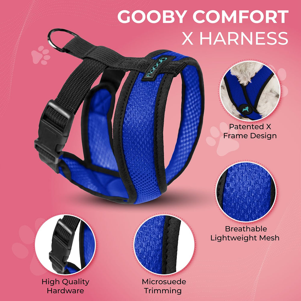 Harnais Gooby Comfort X bleu, maille polyester légère et respirante.