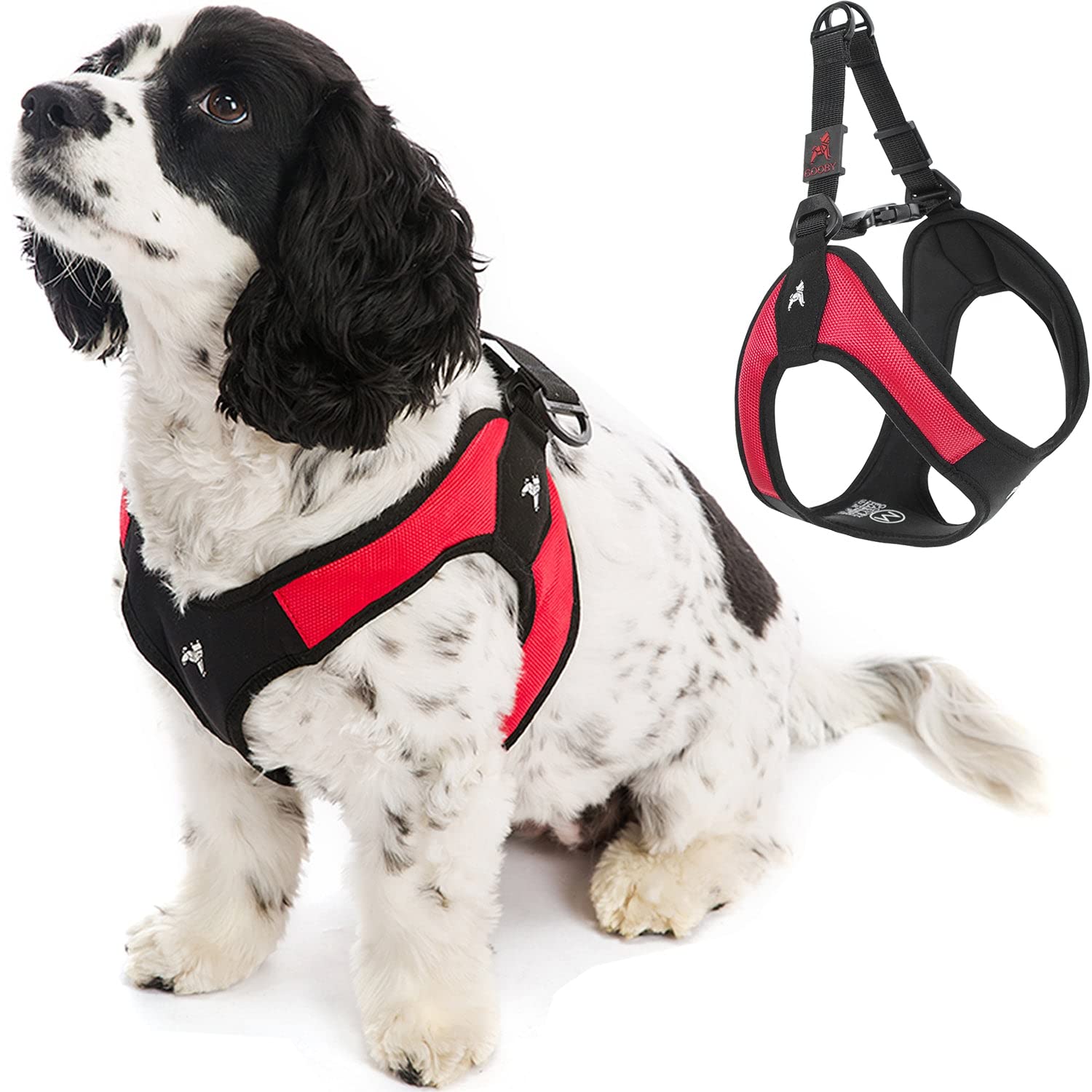 Gooby Escape Free: vue avant du harnais rouge anti-fuite idéal pour petites promenades.