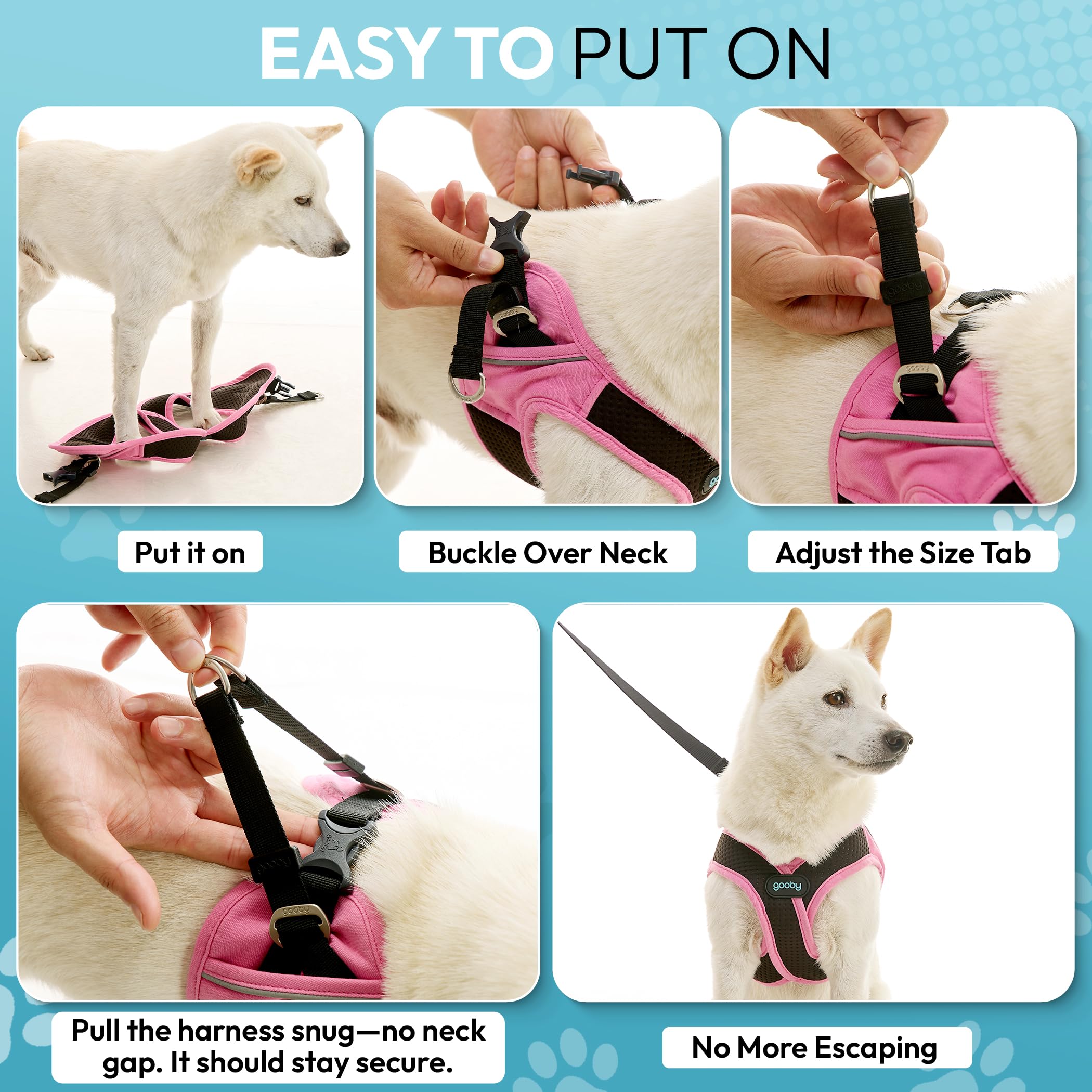 Harnais Gooby pour extérieur, ventilation et confort en Flamingo Pink.