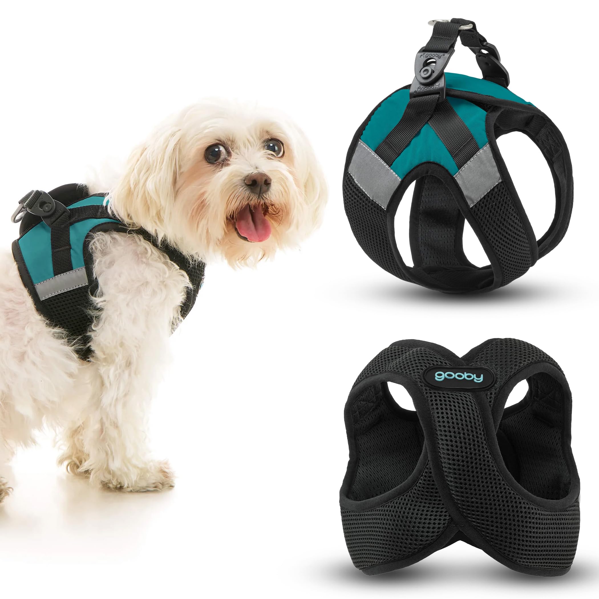 Harnais Gooby X Step-In en maille douce turquoise, petit modèle pour confort maximal.