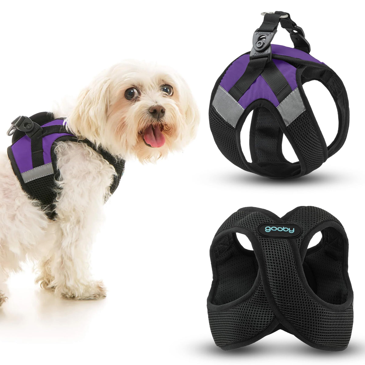 Harnais Gooby Step-In en maille douce violet XS, confort lors des promenades.