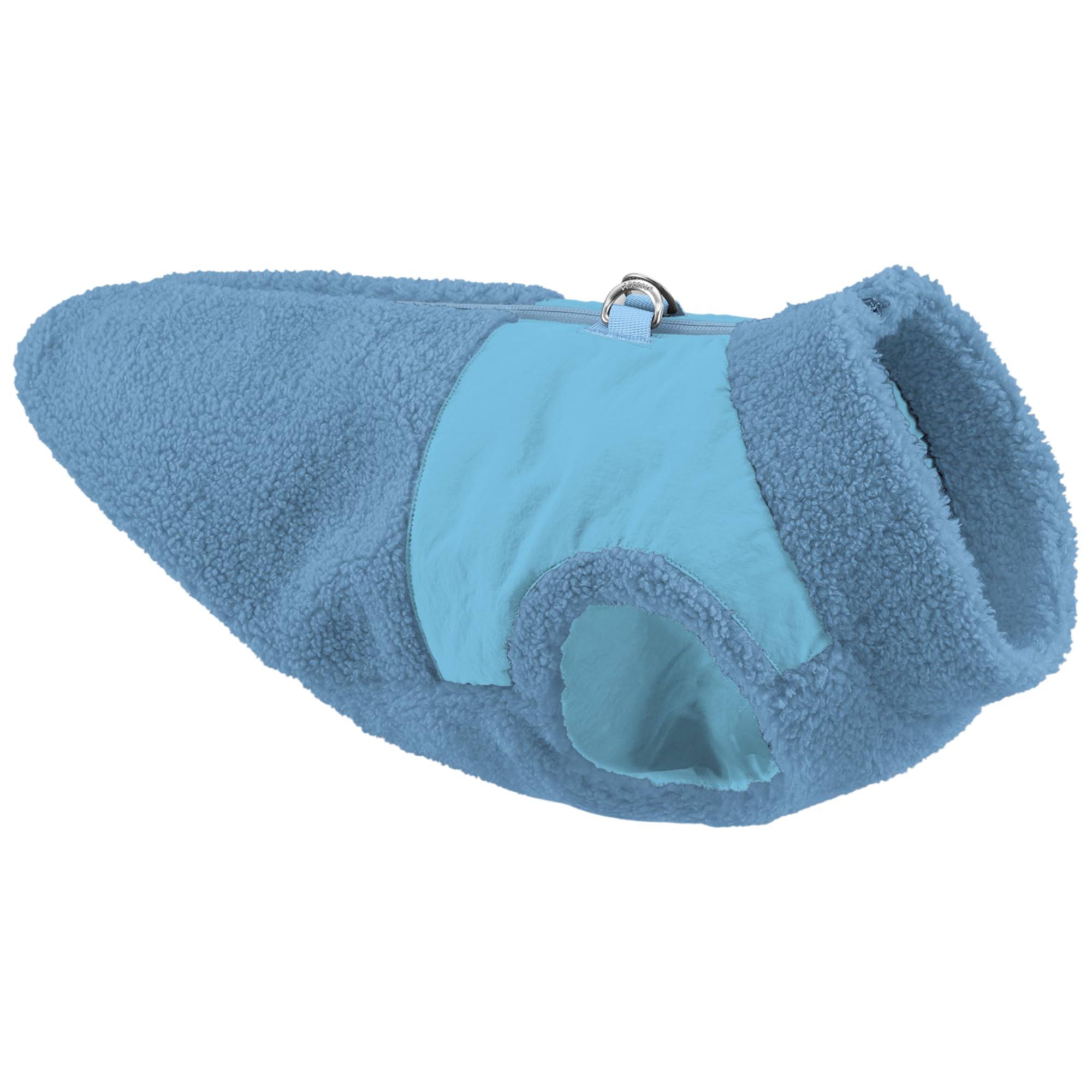 Gooby Zip Up Sherpa Vest bleu, vue frontale, chaleur douce et confort hivernal