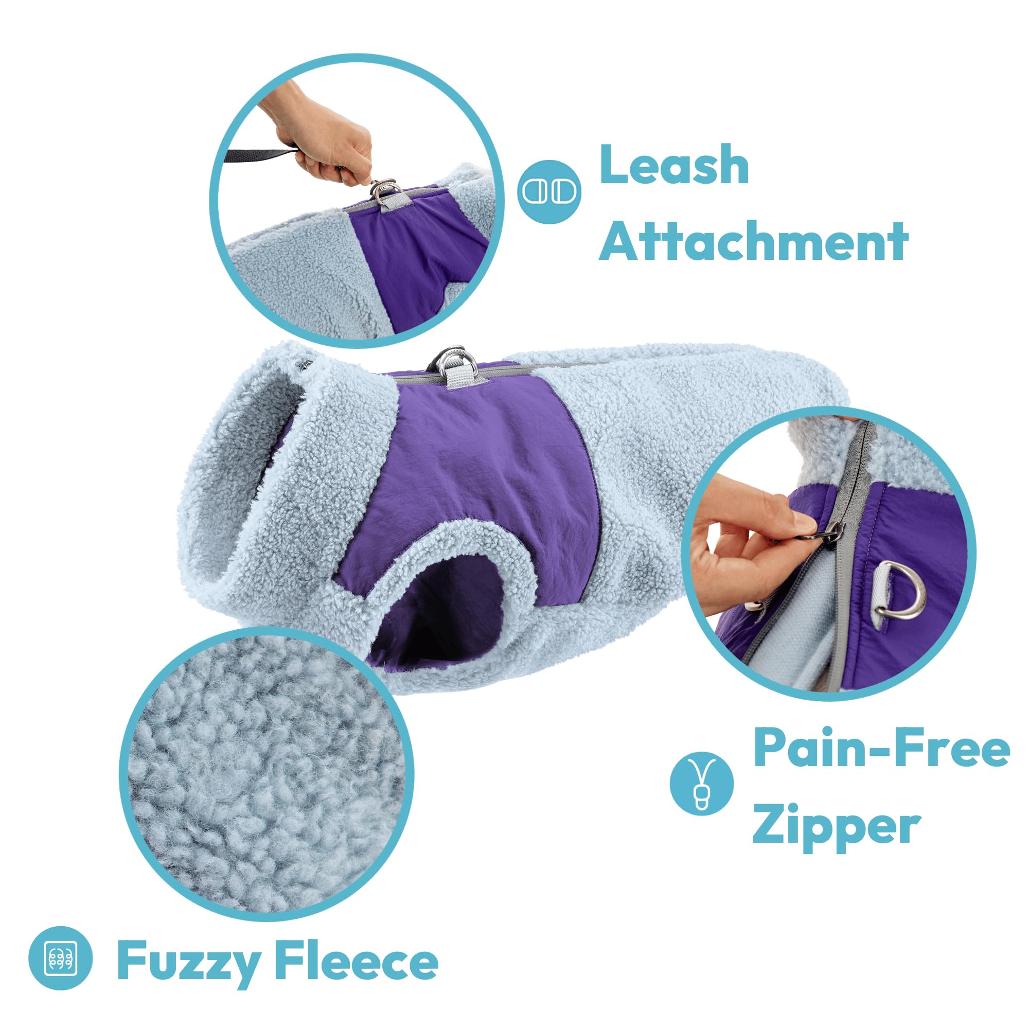 Gooby Zip Up Sherpa Vest harnais inclus, sécurité renforcée lors des balades