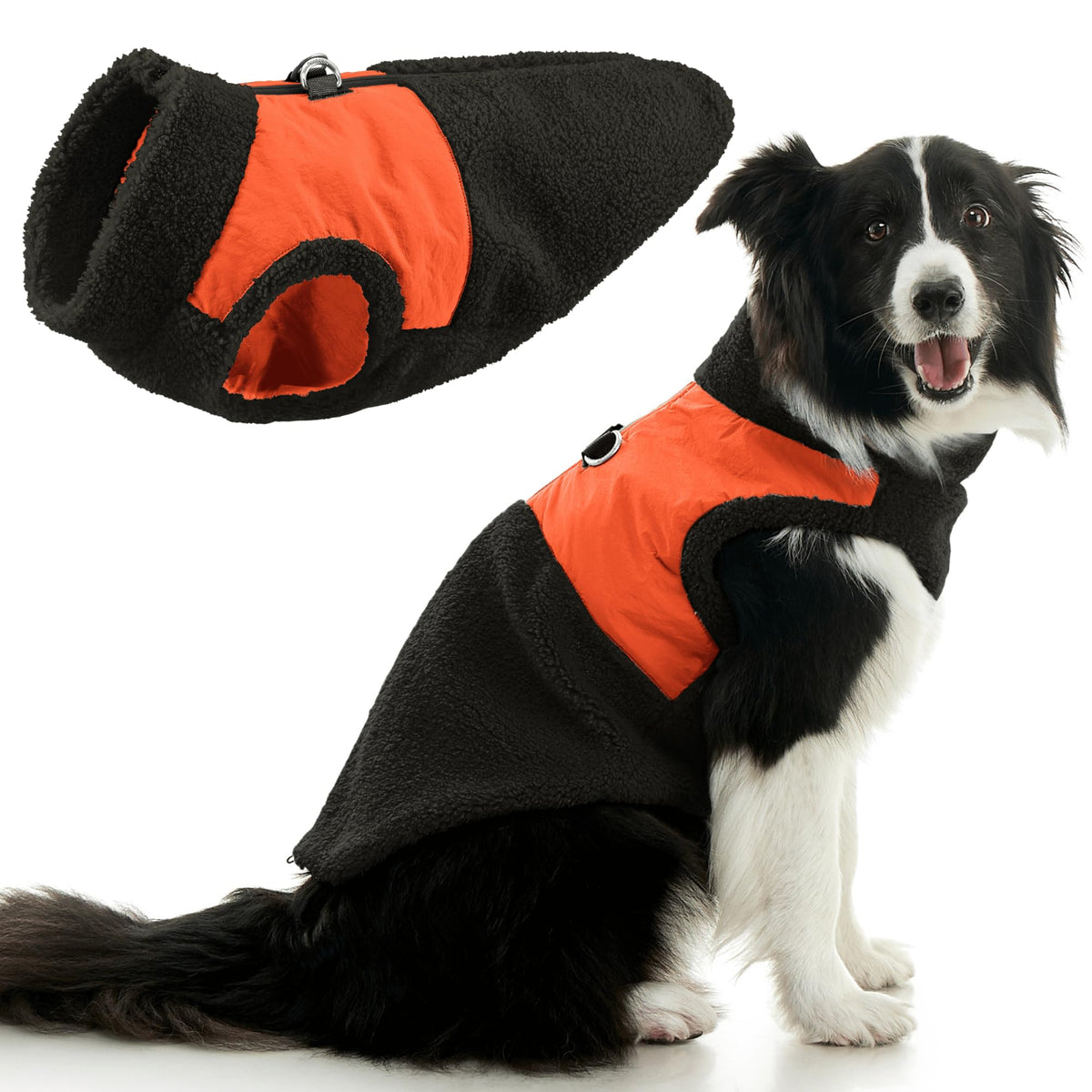Gooby Zip Up Sherpa Vest noir et gris, veste chaude pour chien.