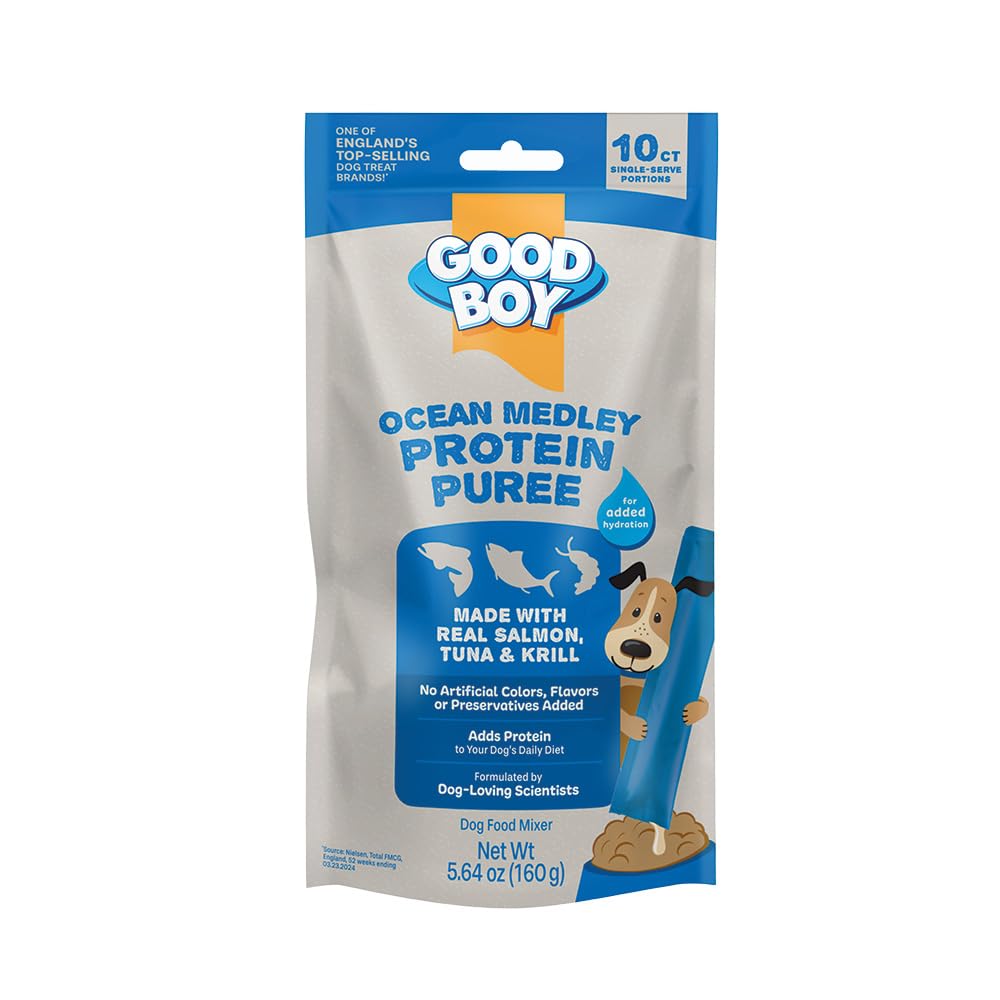 Good Boy Ocean Medley Purées saumon, texture lisse pour enrichir les croquettes.