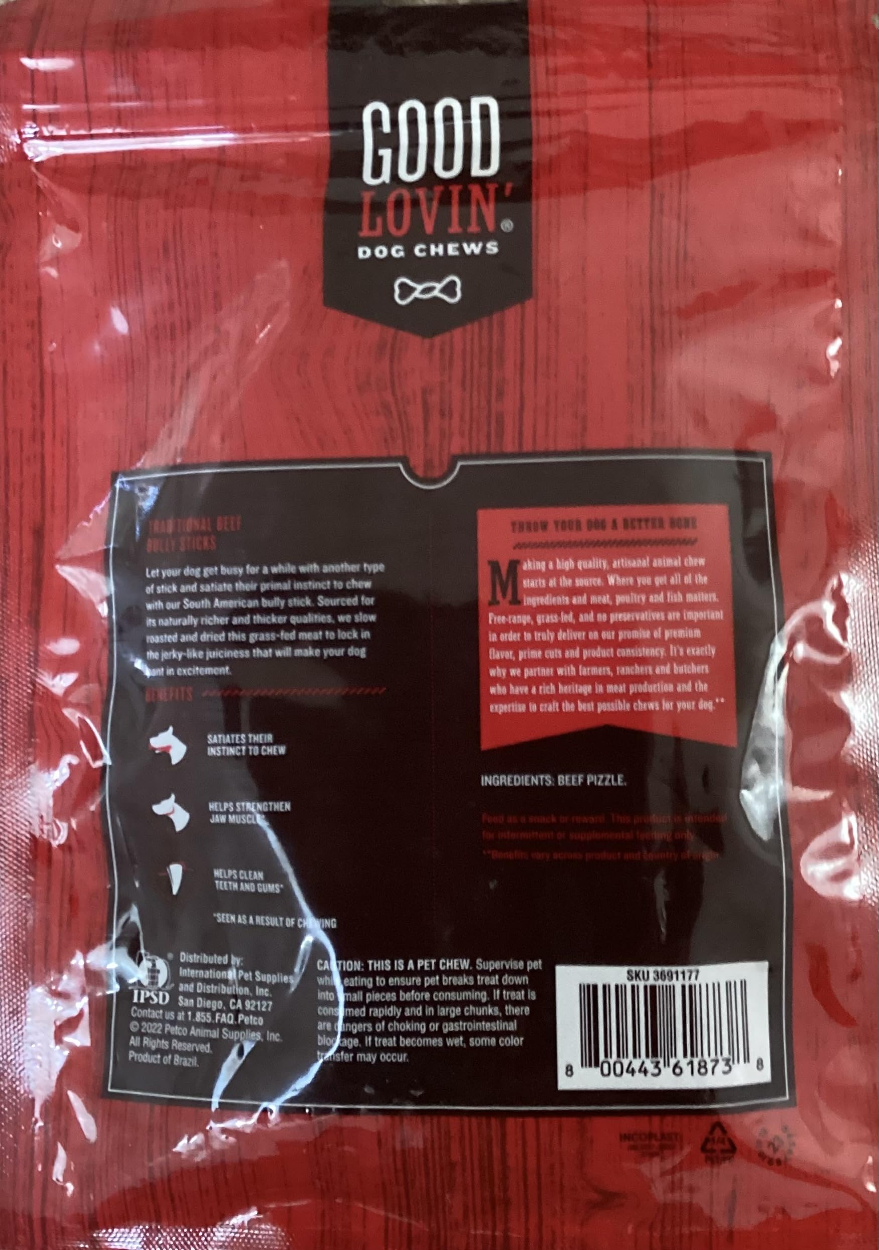 Good Lovin' baton boeuf traditionnel pour chien, plaisir durable et soutien pour l'hygiène buccale.