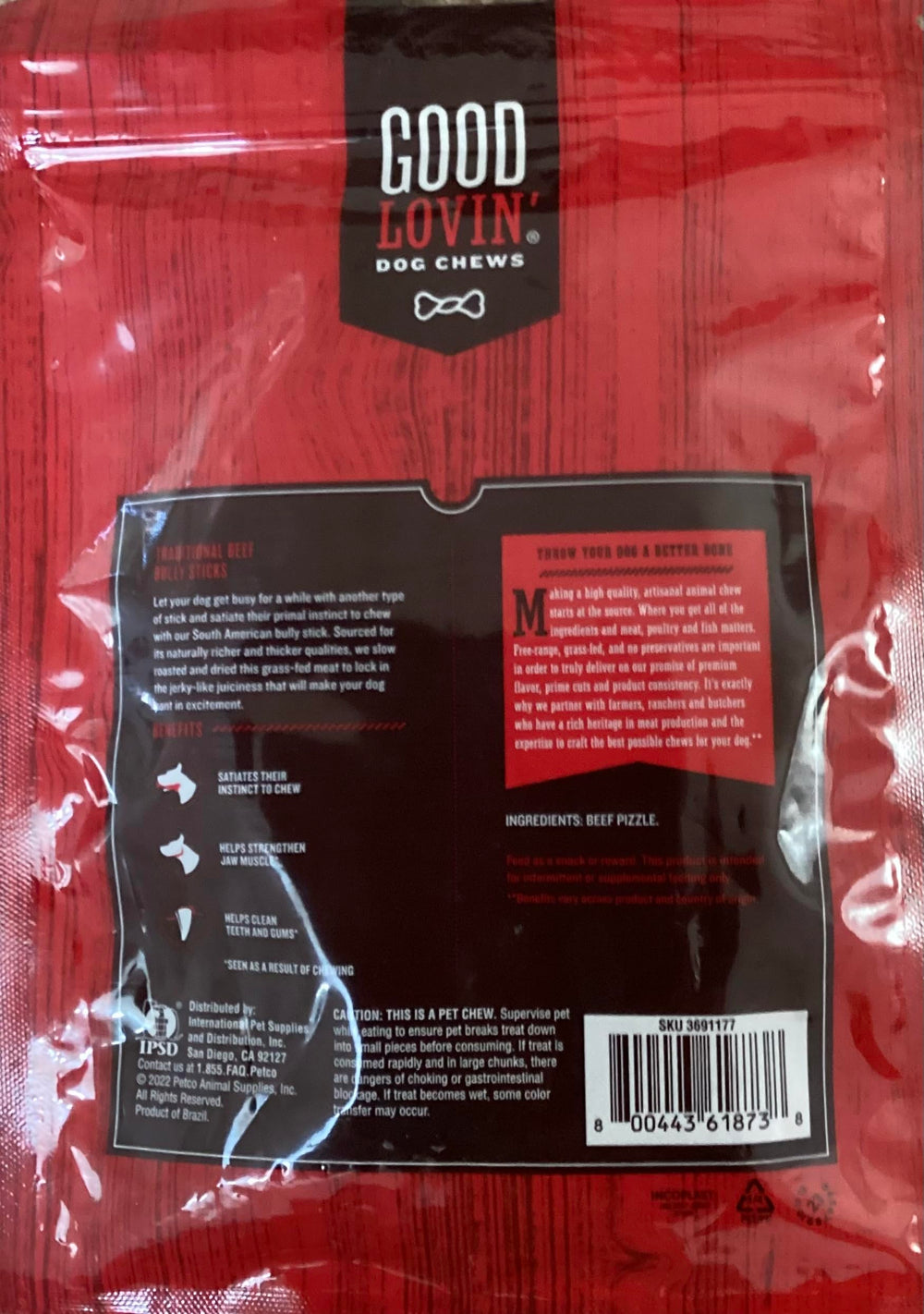 Good Lovin' baton boeuf traditionnel pour chien, plaisir durable et soutien pour l'hygiène buccale.