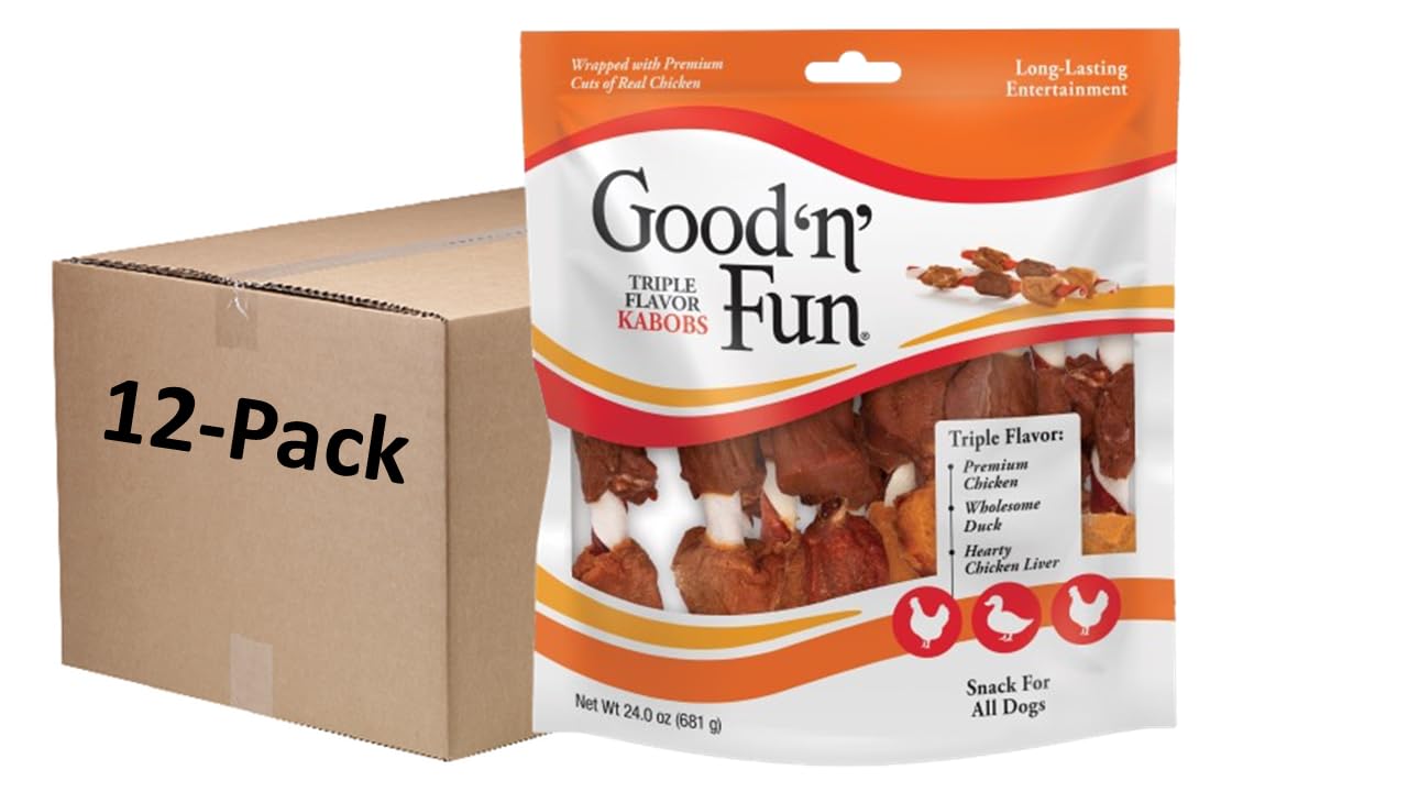 Good'n'Fun brochettes triple saveur en emballage pratique pour chiens gourmands.