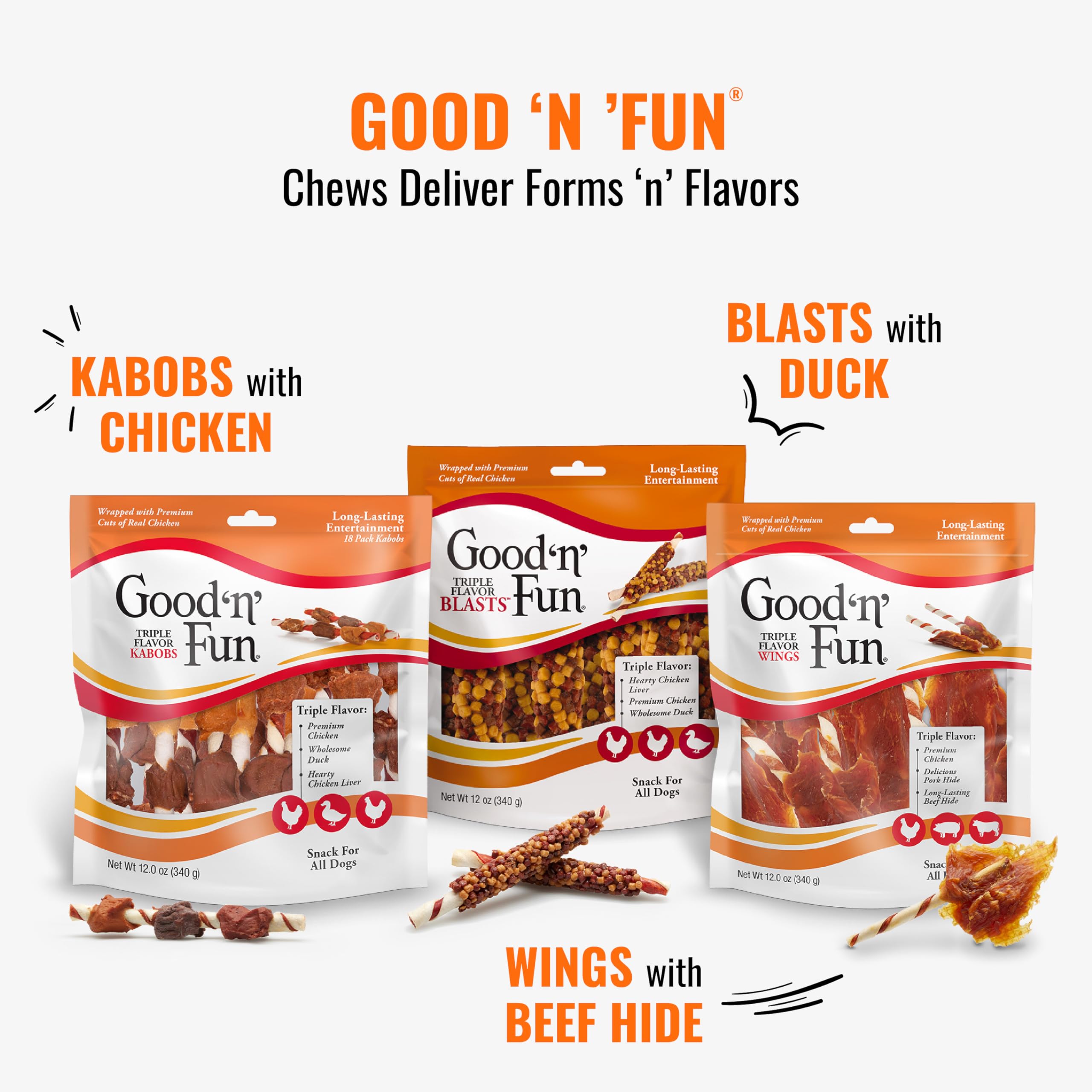 GOOD 'N' FUN Kabobs Colossaux idéal pour grands chiens, friandise adaptée à leur mâchoire.