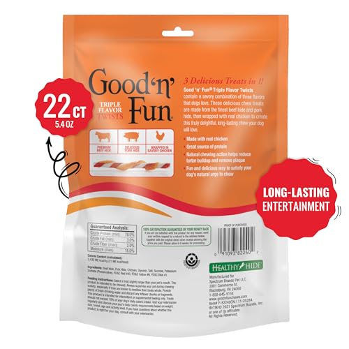 Friandises GOOD 'N' FUN torsades rawhide enrobées poulet, bouchée savoureuse pour chien