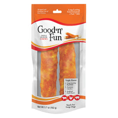 GOOD 'N' FUN Rouleaux triple saveur 7 pouces pour grands chiens, mastication longue.