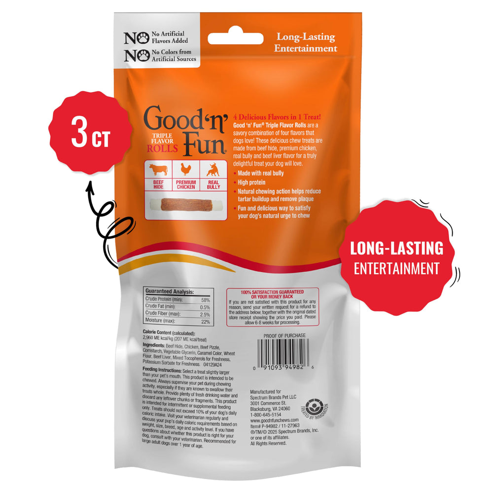 GOOD 'N' FUN Rouleaux triple saveur – démonstration de mastication adaptée aux chiens puissants.