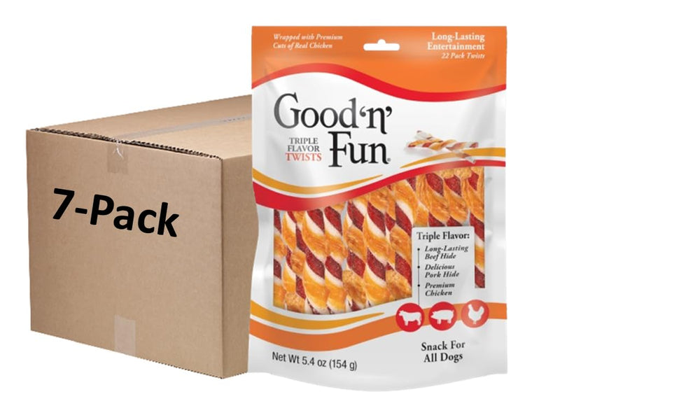 Friandise GOOD 'N' FUN torsades rawhide saveur triple pour chien, texture croquante