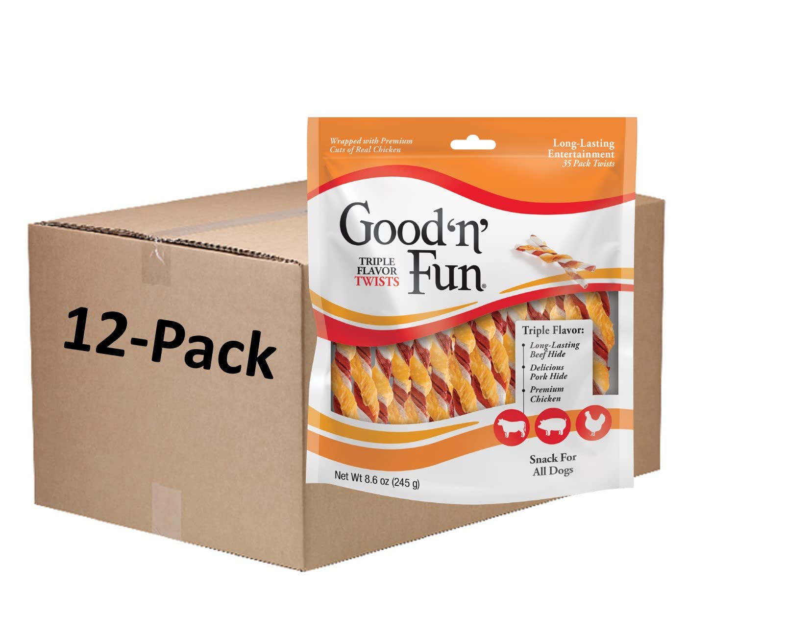 GOOD 'N' FUN torsades saveur triple emballage, friandise pratique et attrayante pour chien