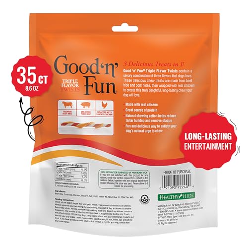 GOOD 'N' FUN torsades saveurs porc et poulet, texture croquante et longue durée.