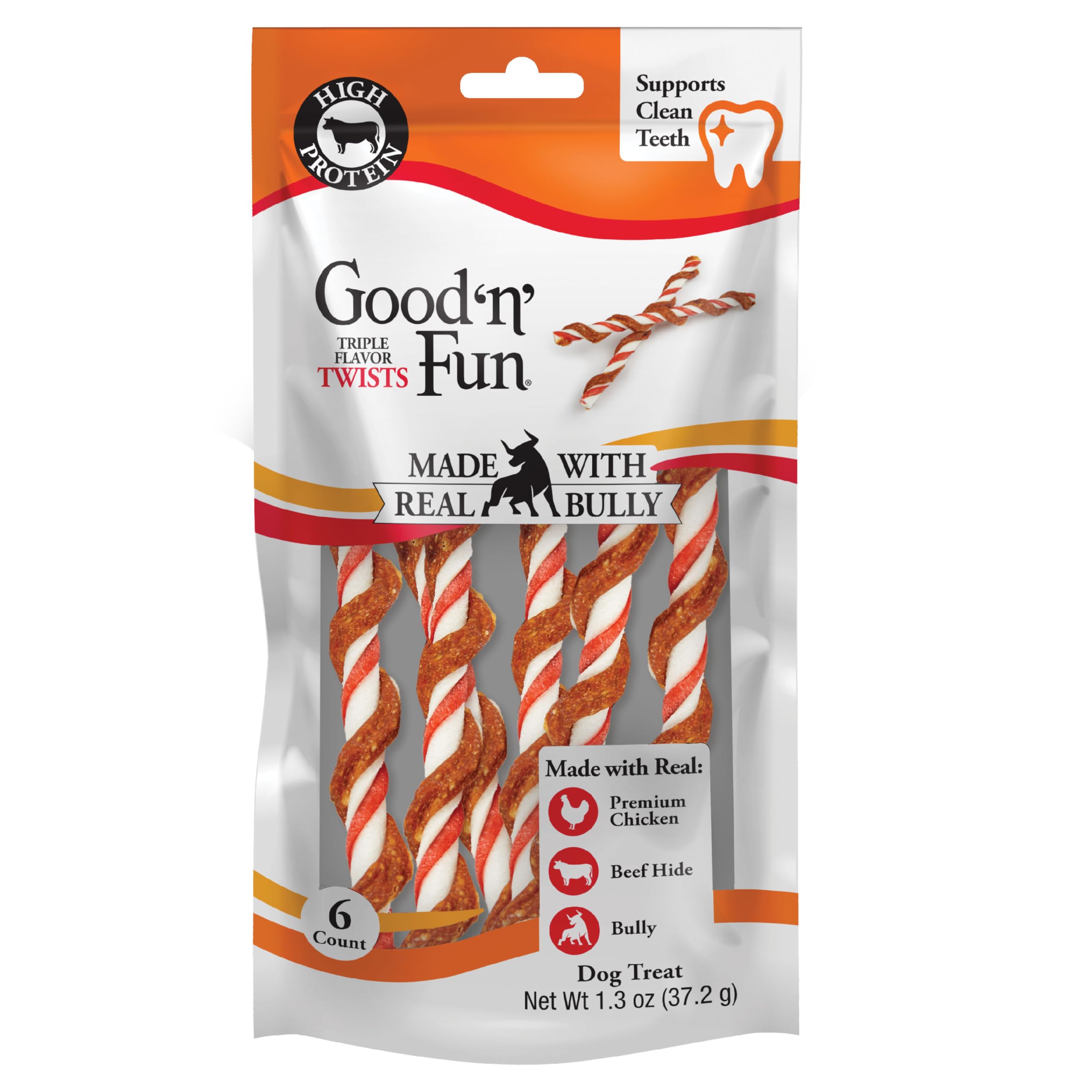 GOOD 'N' FUN torsades saveurs bully pour stimulation mentale et propreté dentaire.