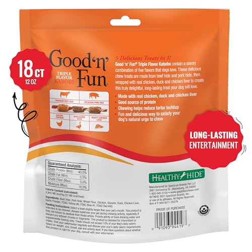 Good 'n' Fun Kabobs ingrédients réels mis en avant pour chiens exigeants.