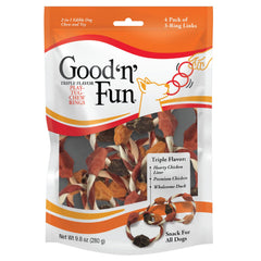 GOOD 'N' FUN Triple Flavor Play-Tug-Chew Ring, gros plan sur l’anneau durable.