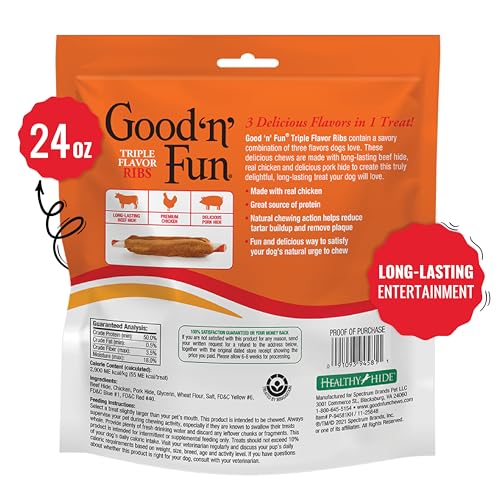 GOOD 'N' FUN Triple Flavor Ribs Chews – enveloppe de poulet et protéines élevées