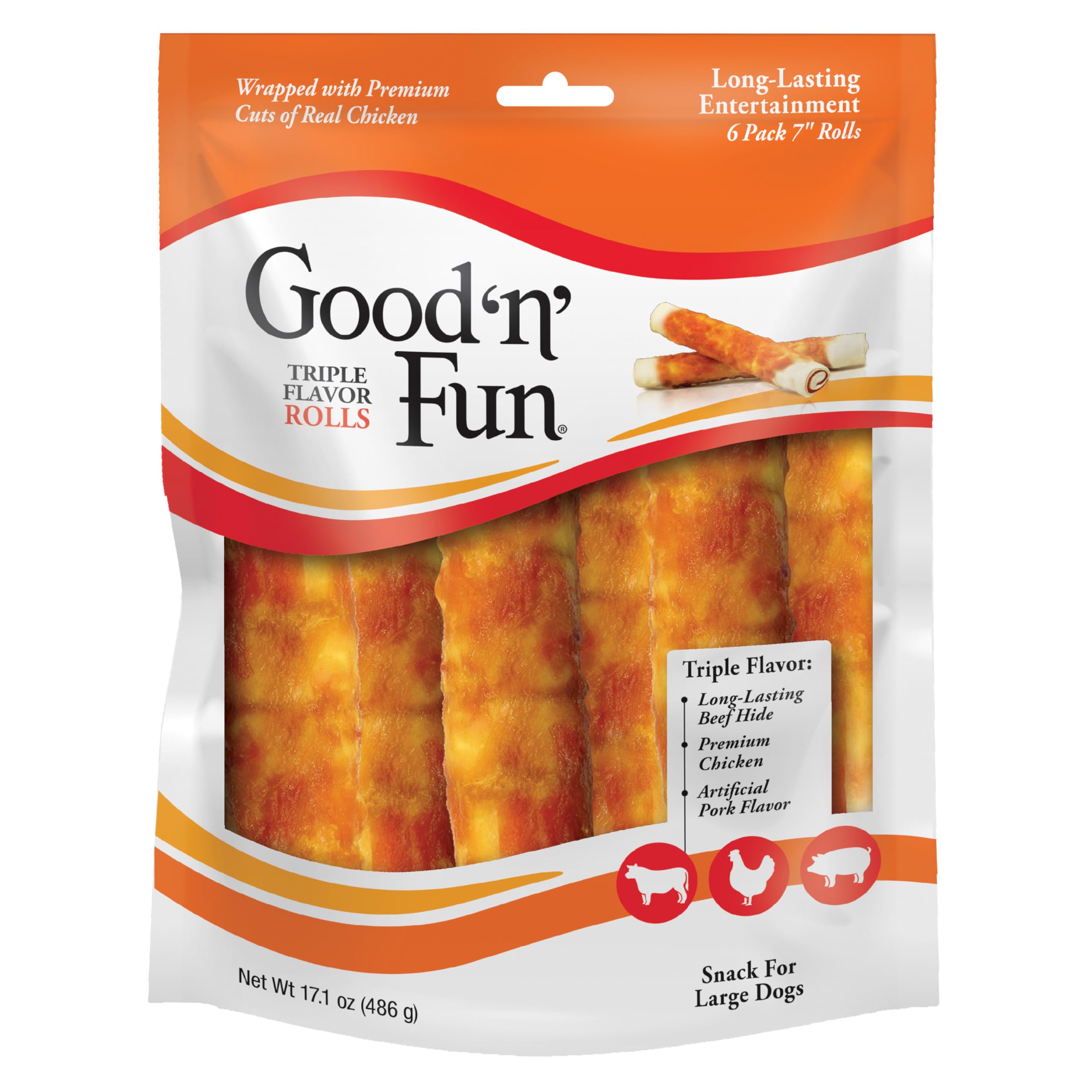 GOOD N FUN emballage rouleaux triple saveurs pratique pour chien