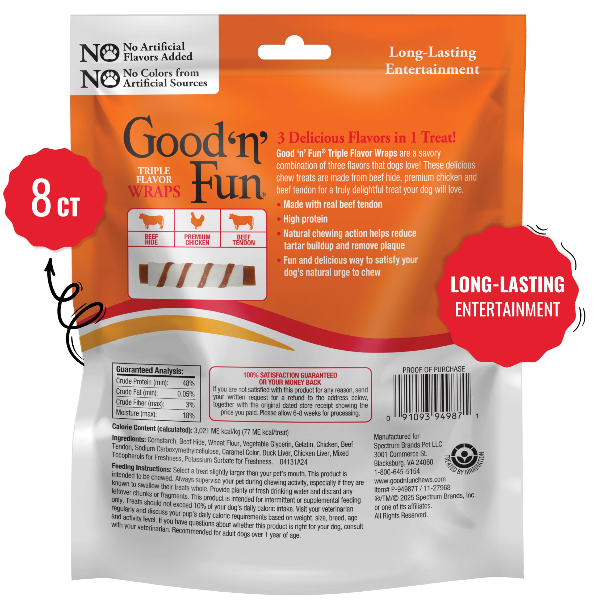 GOOD 'N' FUN Wraps triple saveurs emballage et texture durable pour mordillement prolongé.